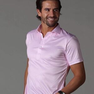 NWT! Collars & CoMen's Light Pink Short-Sleeve Polo with Subtle Check Size Large